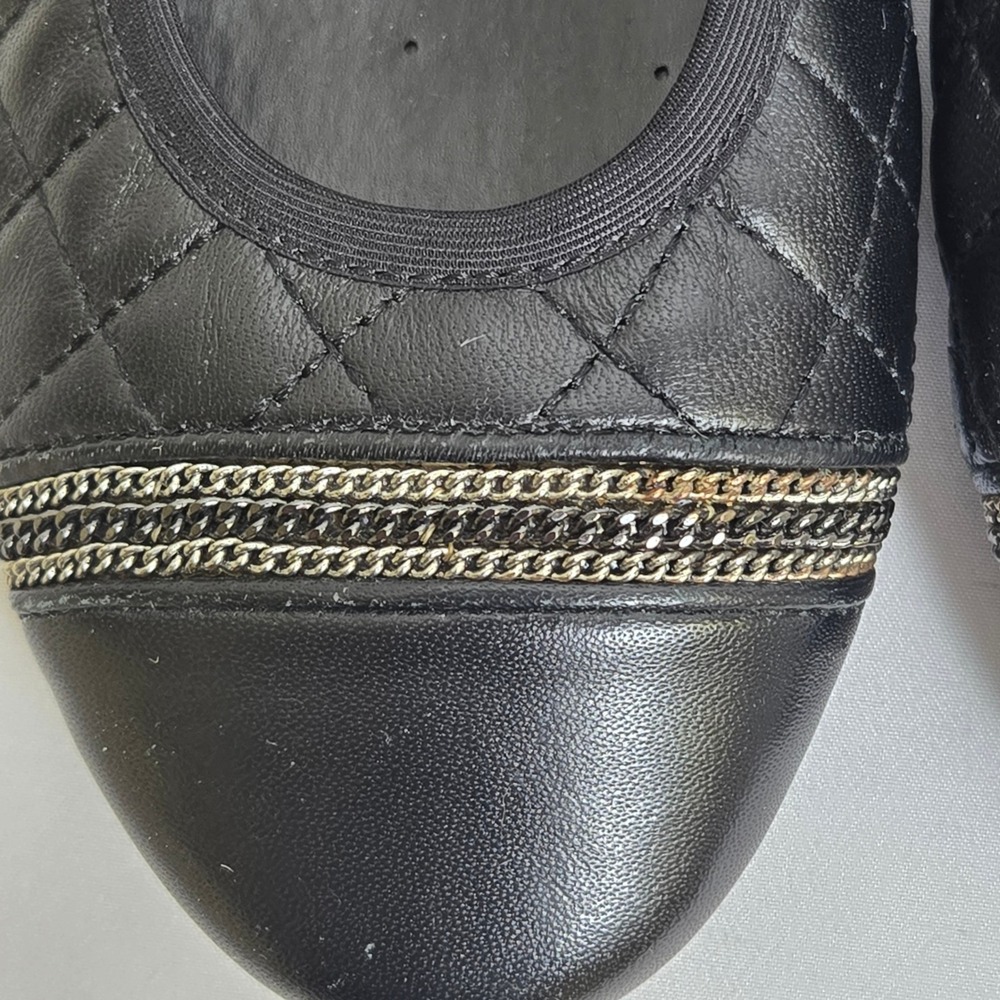 Chico's Quilted Ballet Flats, Silver Tone Chain Accent, Black, Size 9 - Picture 6 of 12